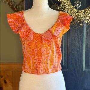 Zara Orange and Pink Patterned Sleeveless Top size L NWT